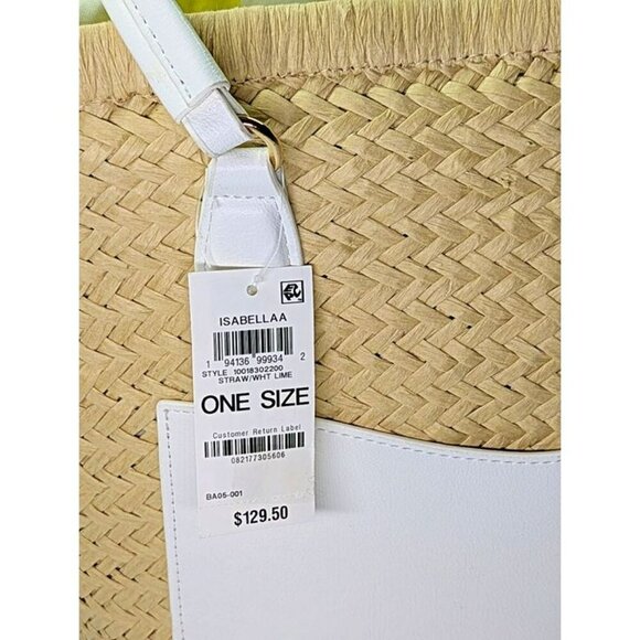 On 34th Isabellaa Women's Straw Medium Drawstring Tote White Lime (MSRP $130) - Picture 7 of 7